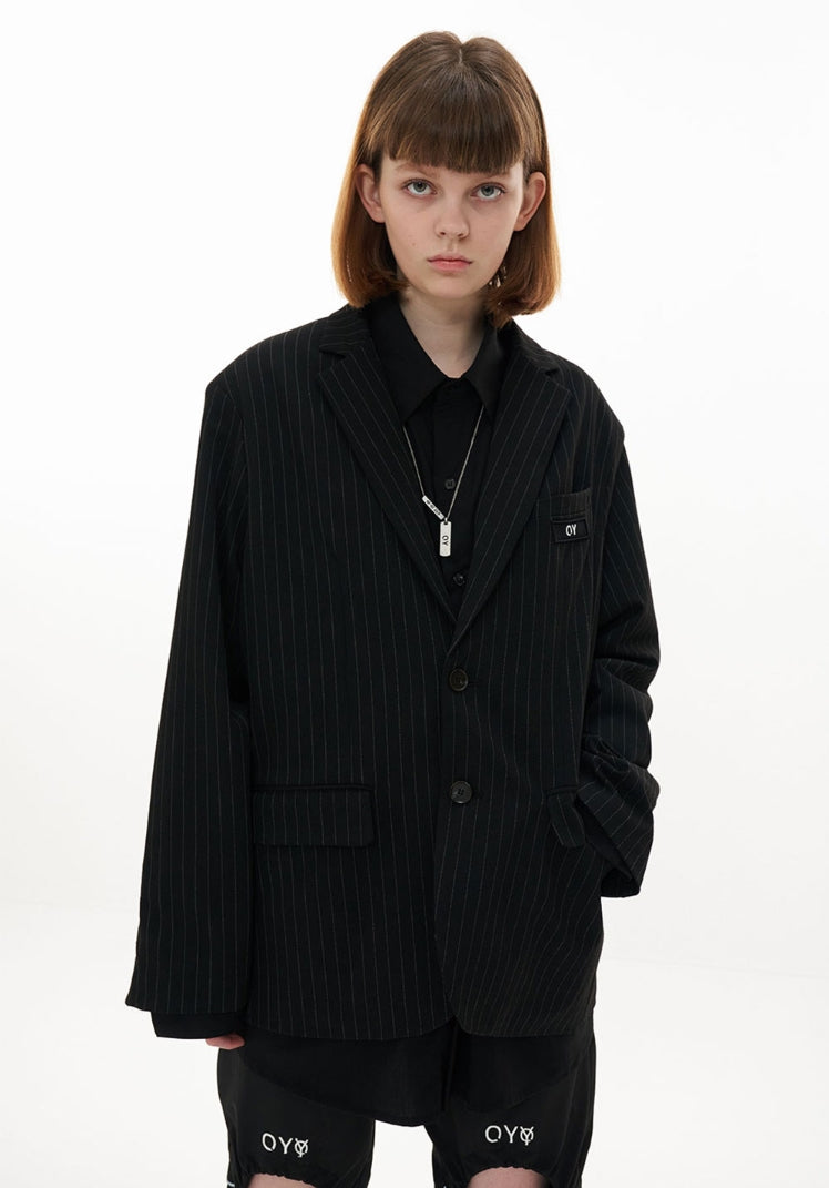オーワイ(OY) BACK BUTTON BLAZER-BLACK STRIPE