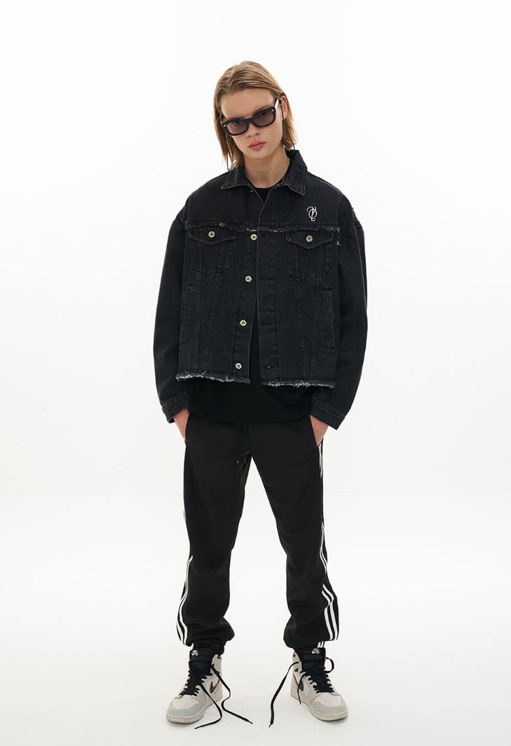 オーワイ(OY)  CUTTING DENIM JACKET-BLACK