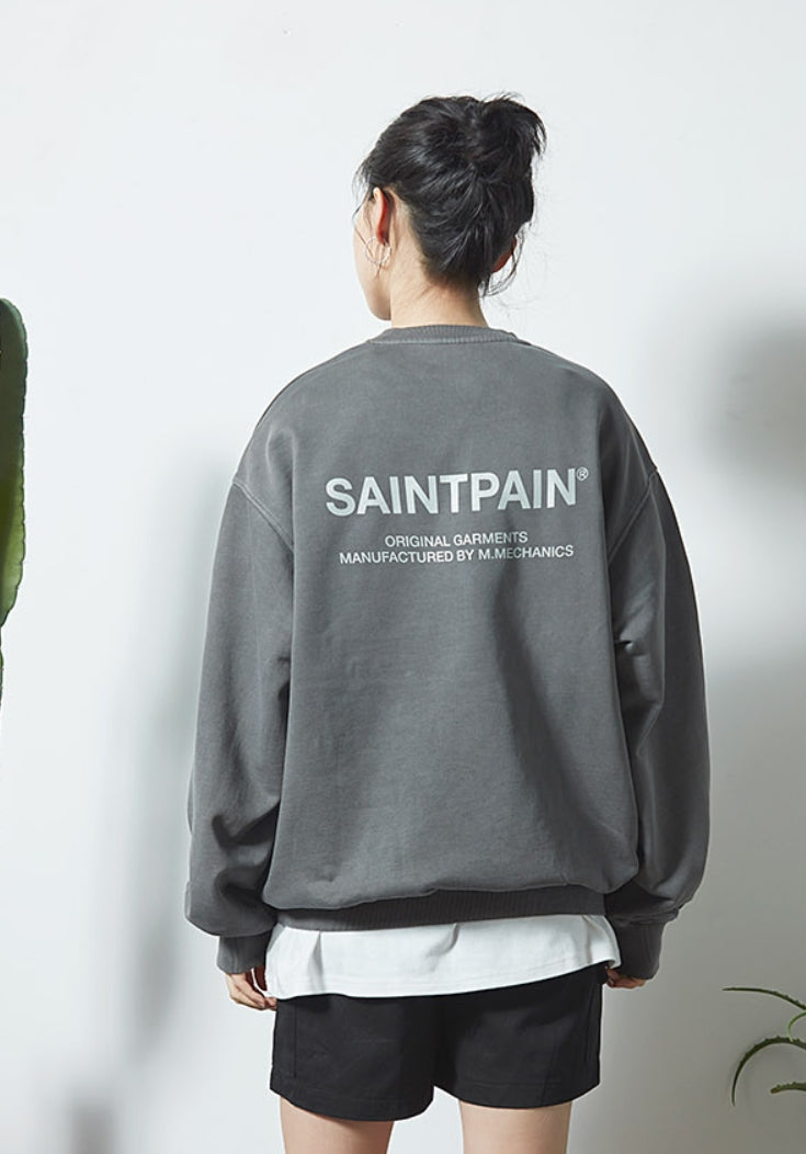 セイントペイン(SAINTPAIN)  SP PIGMENT VRTN LOGO CREW NECK-GRAY