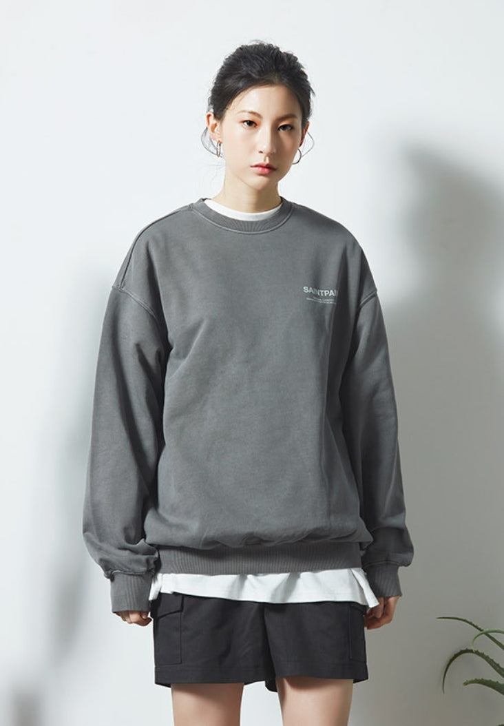 セイントペイン(SAINTPAIN)  SP PIGMENT VRTN LOGO CREW NECK-GRAY