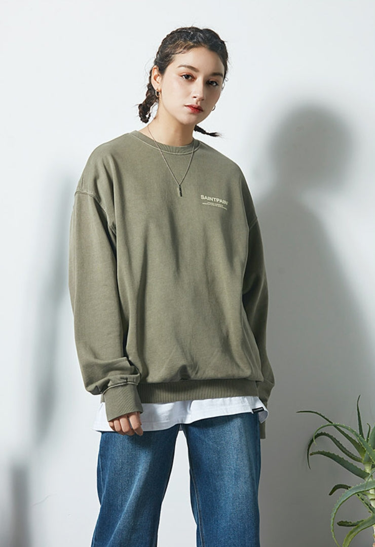 セイントペイン(SAINTPAIN)  SP PIGMENT VRTN LOGO CREW NECK-KHAKI