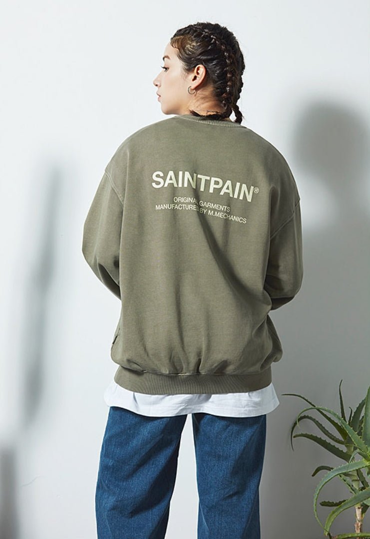 セイントペイン(SAINTPAIN)  SP PIGMENT VRTN LOGO CREW NECK-KHAKI