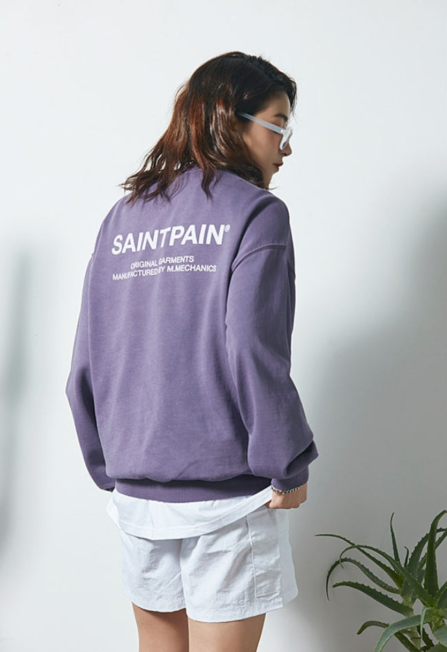 セイントペイン(SAINTPAIN)  SP PIGMENT VRTN LOGO CREW NECK-PURPLE