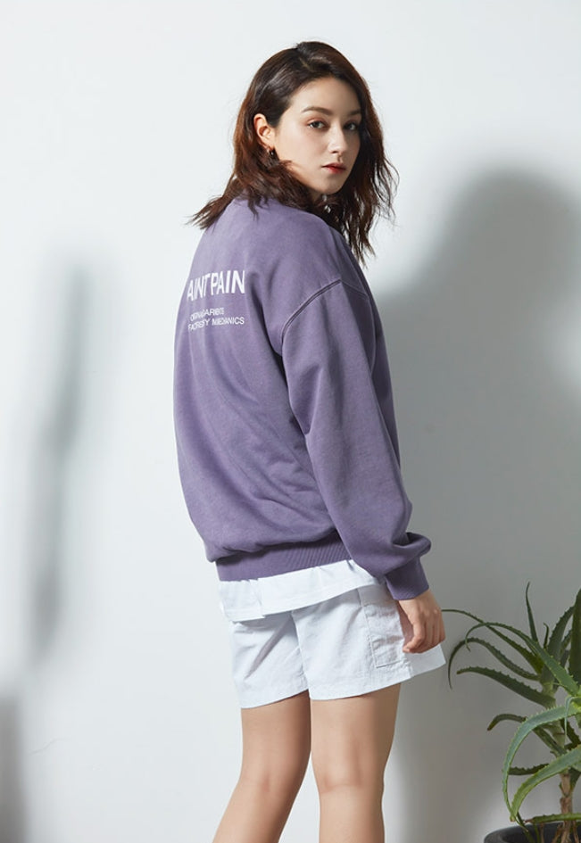 セイントペイン(SAINTPAIN)  SP PIGMENT VRTN LOGO CREW NECK-PURPLE