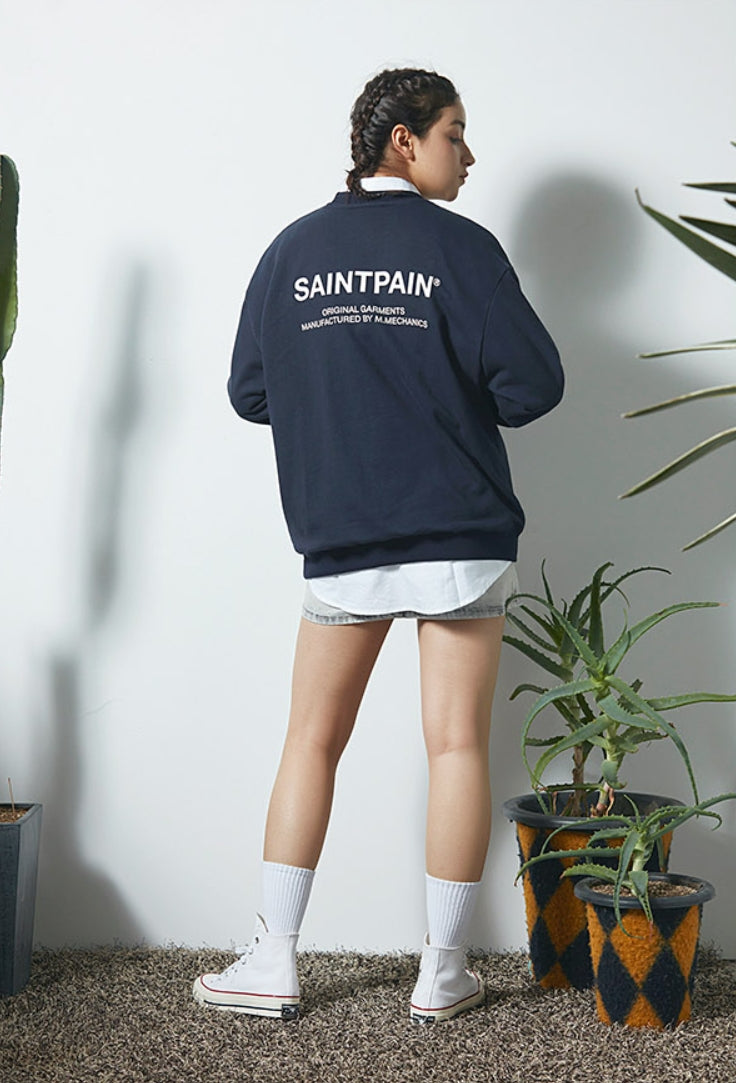 セイントペイン(SAINTPAIN) SP VRTN LOGO CREW NECK-NAVY