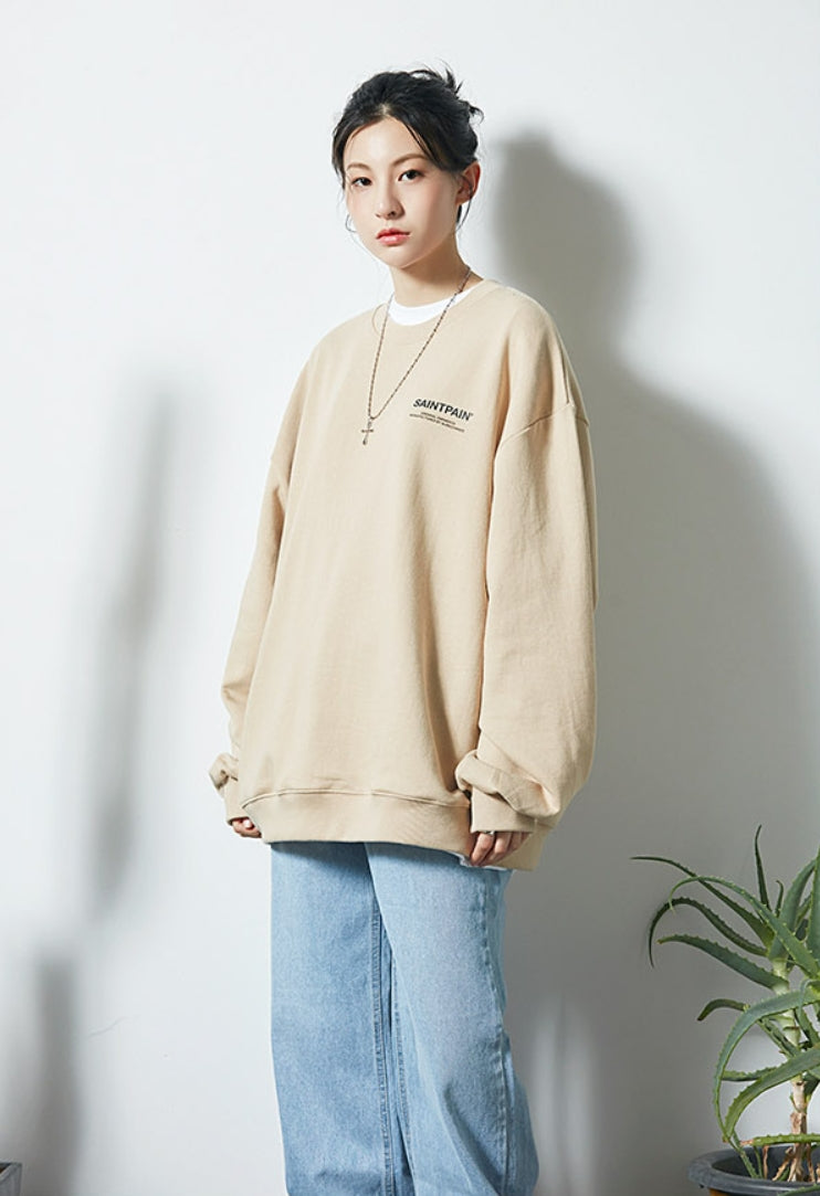 セイントペイン(SAINTPAIN) SP VRTN LOGO CREW NECK-BEIGE