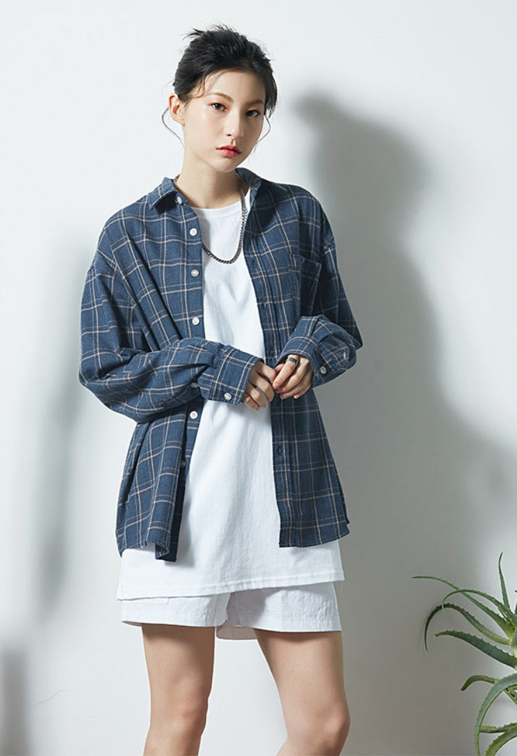 セイントペイン(SAINTPAIN) SP DOUBLE PANE CHECK SHIRTS-BLUE