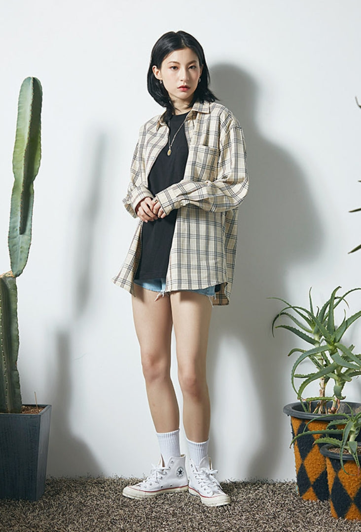 セイントペイン(SAINTPAIN) SP TARTAN CHECK SHIRTS-BEIGE