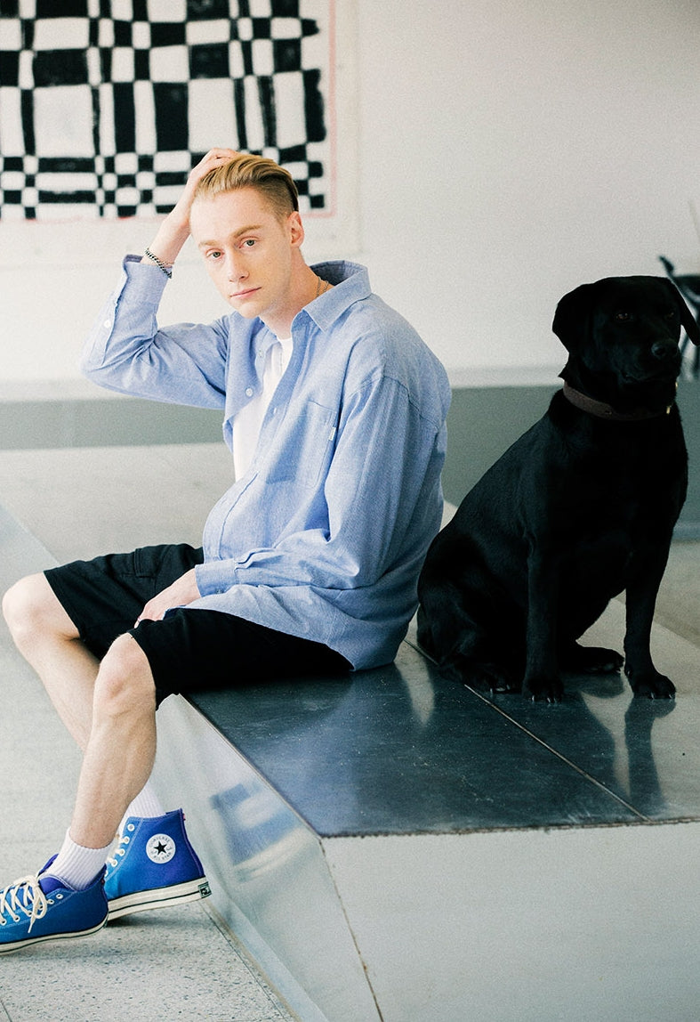 セイントペイン(SAINTPAIN) SP STRIPE CHECK SHIRTS-BLUE