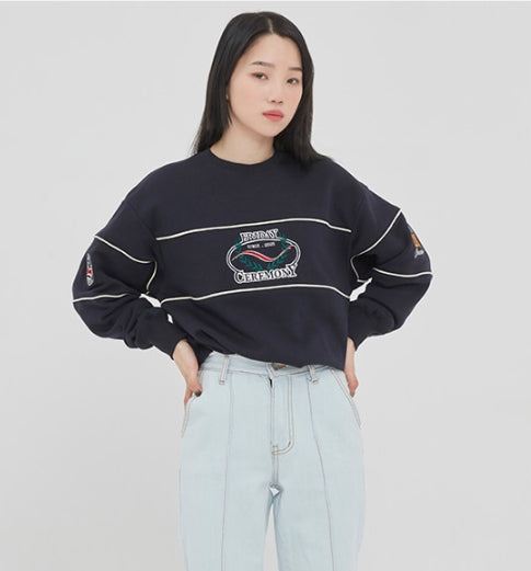 ロマンティッククラウン(ROMANTIC CROWN)FRIDAY PIPING SWEAT SHIRT_NAVY