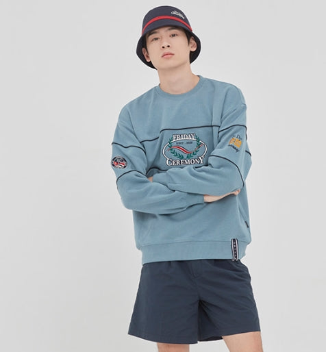 ロマンティッククラウン(ROMANTIC CROWN)FRIDAY PIPING SWEAT SHIRT_LIGHT BLUE