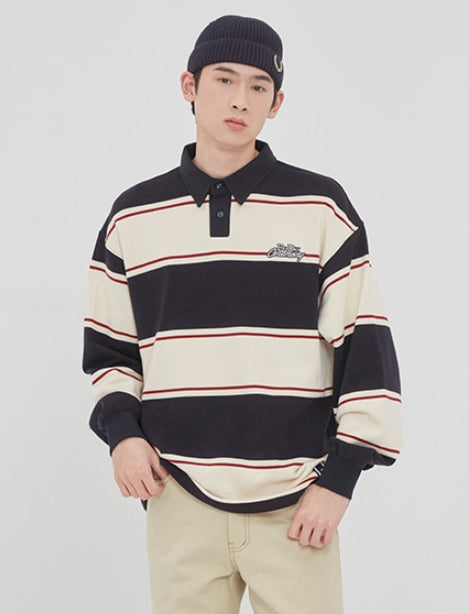 ロマンティッククラウン(ROMANTIC CROWN) STRIPED POLO SHIRT_NAVY