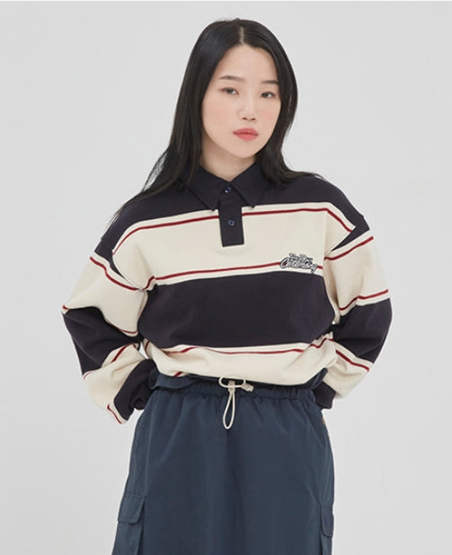 ロマンティッククラウン(ROMANTIC CROWN) STRIPED POLO SHIRT_NAVY