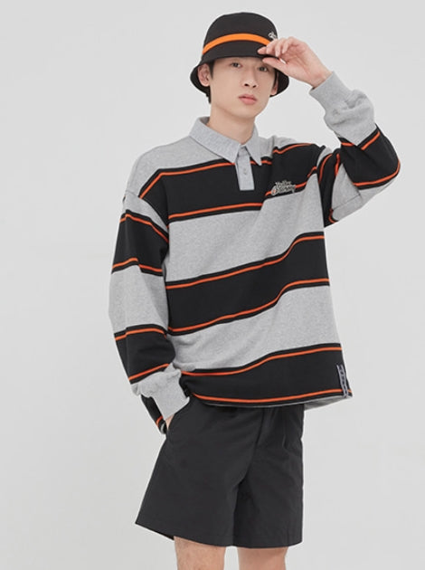 ロマンティッククラウン(ROMANTIC CROWN) STRIPED POLO SHIRT_GREY