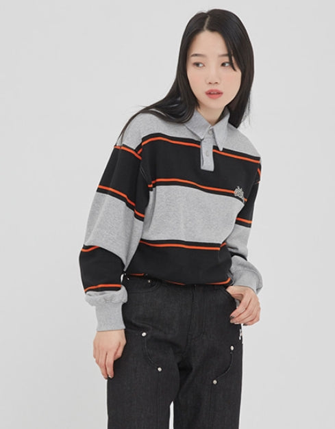 ロマンティッククラウン(ROMANTIC CROWN) STRIPED POLO SHIRT_GREY
