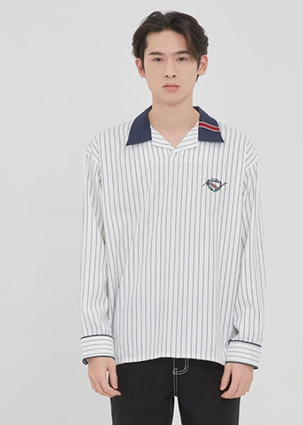 ロマンティッククラウン(ROMANTIC CROWN) STRIPED BOWLING SHIRT_WHITE