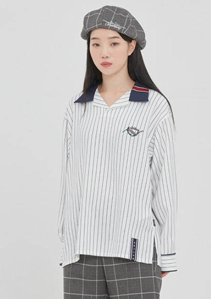 ロマンティッククラウン(ROMANTIC CROWN) STRIPED BOWLING SHIRT_WHITE