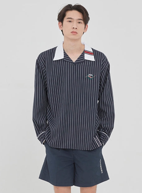 ロマンティッククラウン(ROMANTIC CROWN) STRIPED BOWLING SHIRT_NAVY