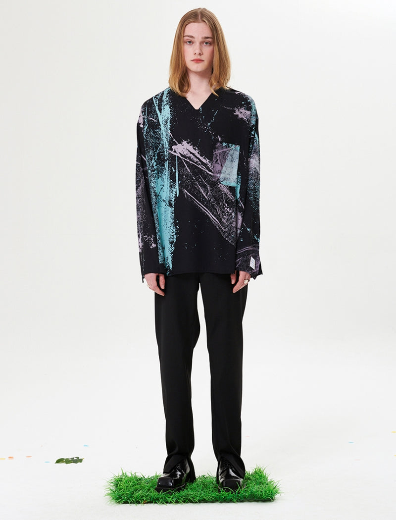 ラメルマメゾン (LA MER MA MAISON) VS03 - V-NECK SHIRTS BLACK PAINTING