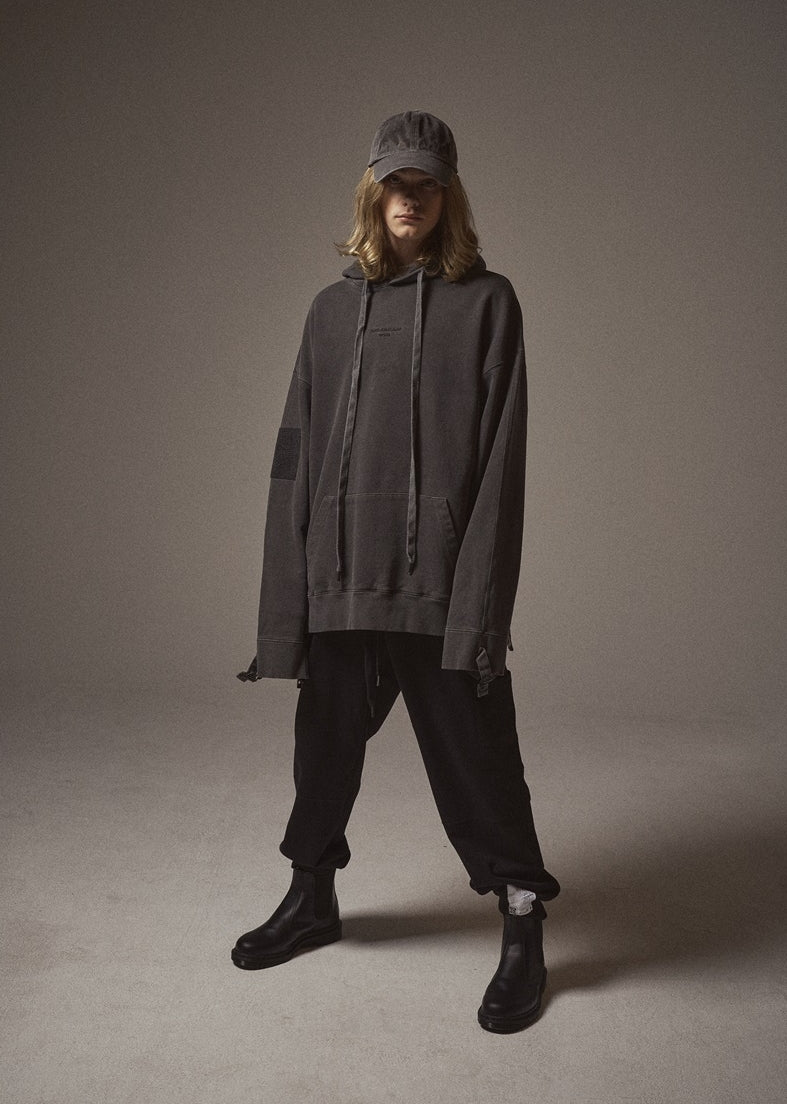 オベルー(OVERR) 20SS VELCRO PIGMENT CHARCOAL HOODIE