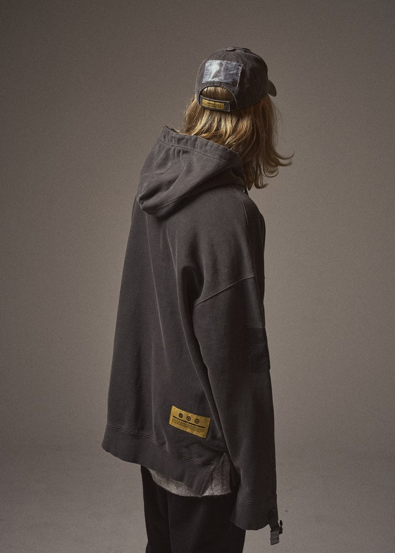 オベルー(OVERR) 20SS VELCRO PIGMENT CHARCOAL HOODIE