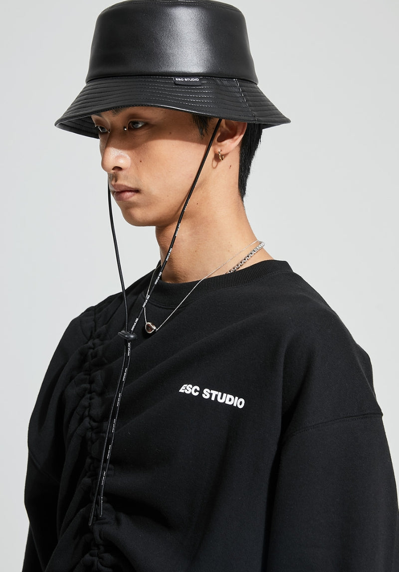 イーエスシースタジオ(ESC STUDIO) Leather bucket hat (black)