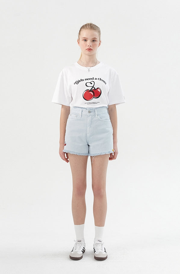 ロマンティッククラウン(ROMANTIC CROWN) [KIRSH X RMTCRW]GNAC CHERRY SHORT PANTS_LIGHT BLUE