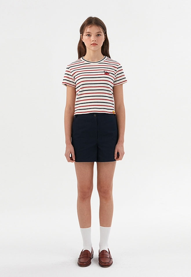 ロマンティッククラウン(ROMANTIC CROWN) [KIRSH X RMTCRW] GNAC STRIPED CHERRY TEE_OATMEAL