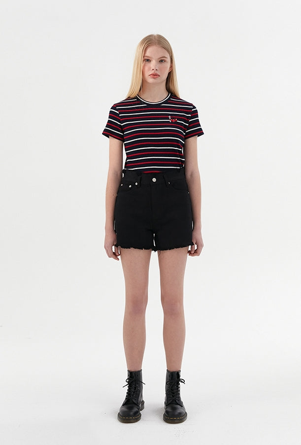 ロマンティッククラウン(ROMANTIC CROWN) [KIRSH X RMTCRW] GNAC STRIPED CHERRY TEE_NAVY