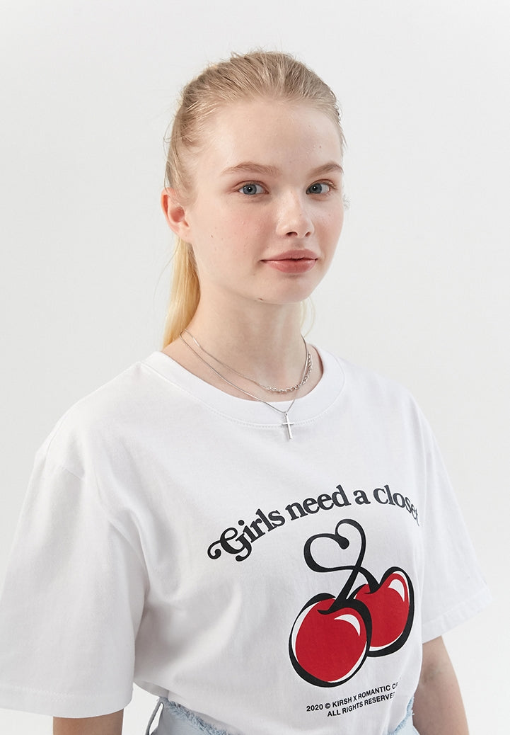 ロマンティッククラウン(ROMANTIC CROWN) [KIRSH X RMTCRW]GNAC HEART CHERRY TEE_WHITE