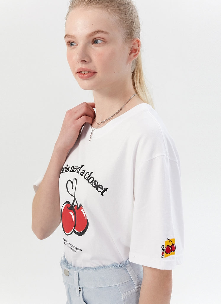 ロマンティッククラウン(ROMANTIC CROWN) [KIRSH X RMTCRW]GNAC HEART CHERRY TEE_WHITE
