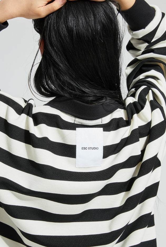 イーエスシースタジオ(ESC STUDIO)  Stripe over size polor shirt (black)