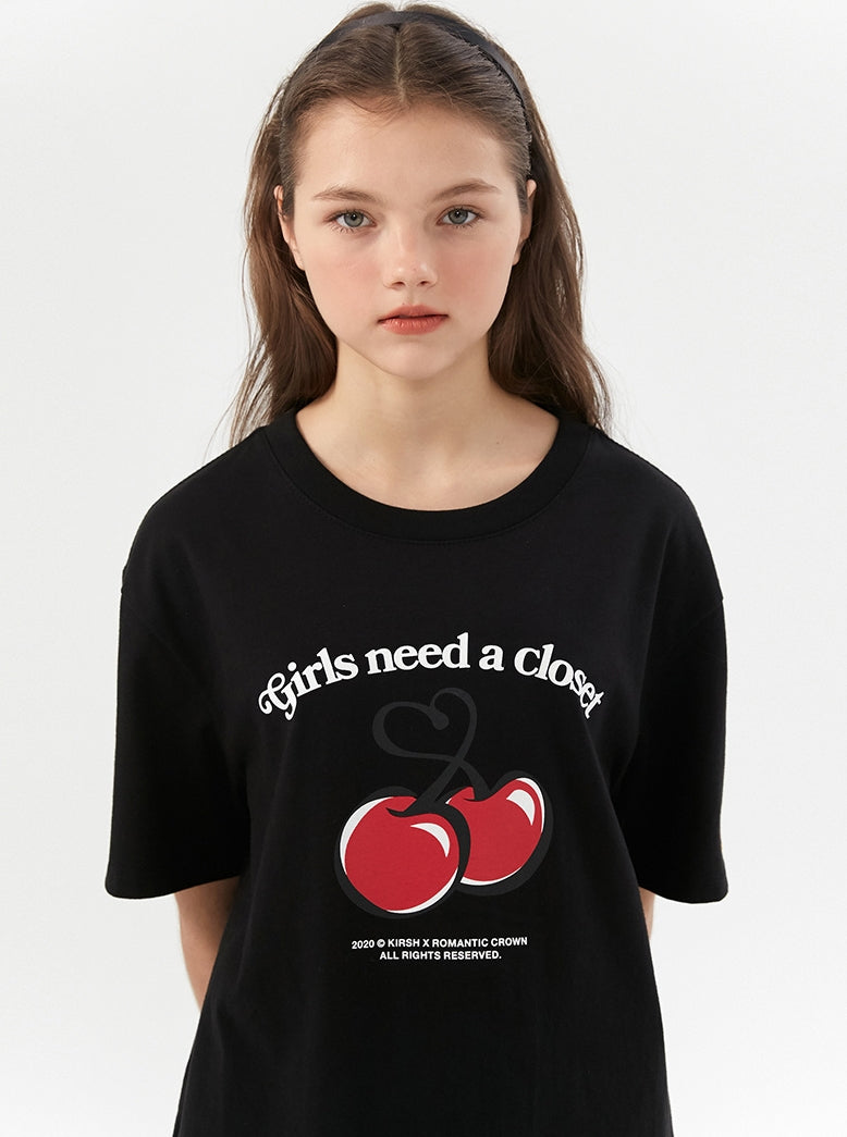 ロマンティッククラウン(ROMANTIC CROWN) [KIRSH X RMTCRW]GNAC HEART CHERRY TEE_BLACK