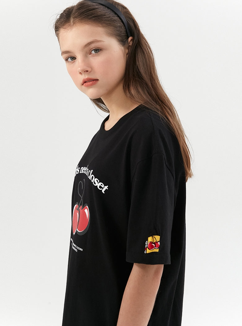 ロマンティッククラウン(ROMANTIC CROWN) [KIRSH X RMTCRW]GNAC HEART CHERRY TEE_BLACK