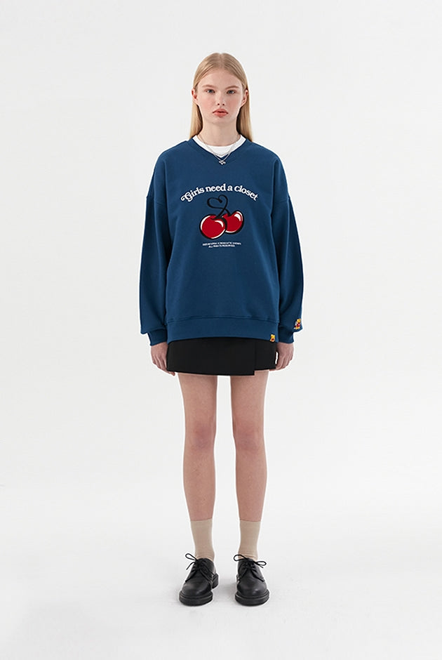 ロマンティッククラウン(ROMANTIC CROWN) [KIRSH X RMTCRW]GNAC CHERRY SWEAT SHIRT_BLUE