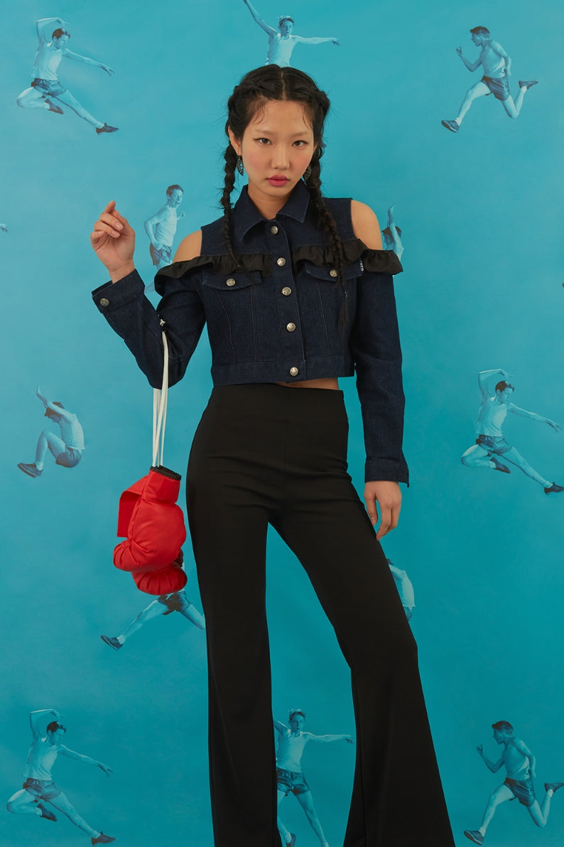 オクトーバーサード(Oct.3) Frill Off-Shoulder Denim Jacket [Navy]
