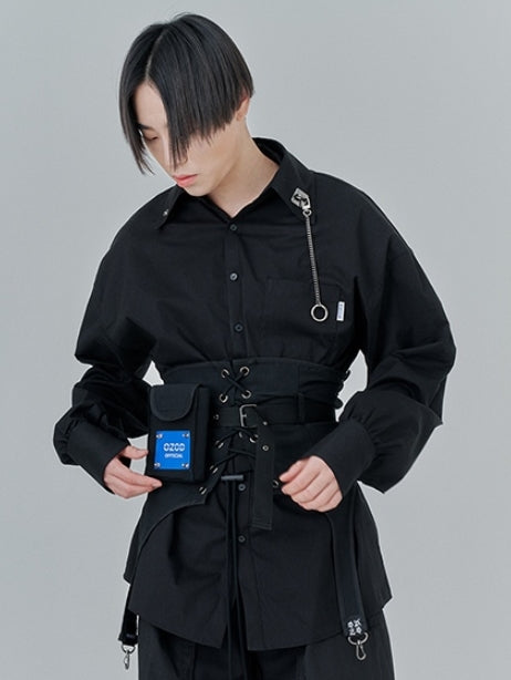 オージーオーディー(OZOD) CHAIN BIG SHIRTS_black