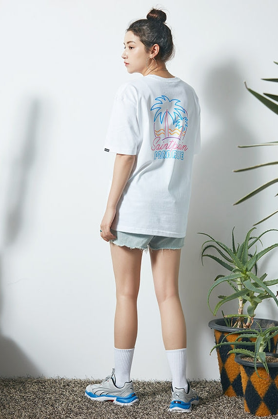 セイントペイン(SAINTPAIN) SP NEON PALM TREE TEE-WHITE