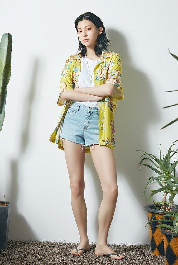 セイントペイン(SAINTPAIN) SP UKULELE FLOWER HAWAIIAN SHIRTS-MUSTARD