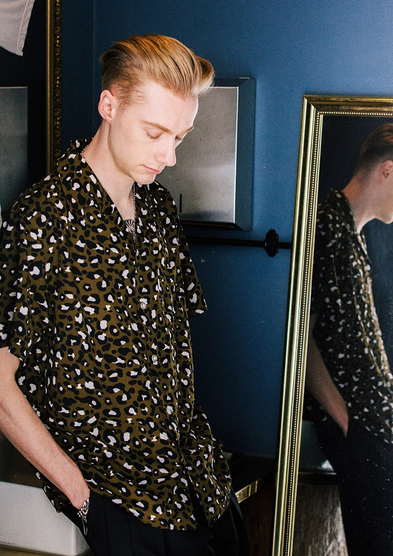 セイントペイン(SAINTPAIN) SP LEOPARD OPEN COLLAR SHIRTS-GREEN