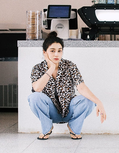 セイントペイン(SAINTPAIN) SP LEOPARD OPEN COLLAR SHIRTS-WHITE