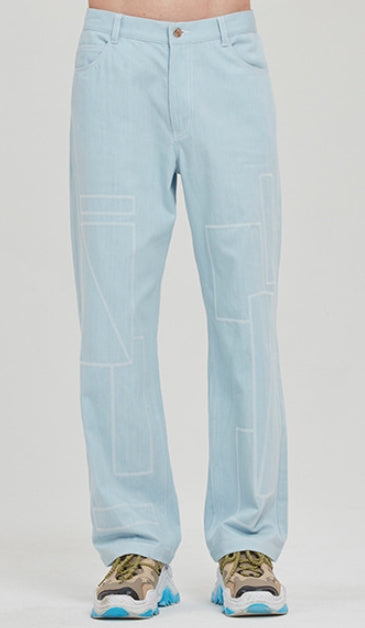 ロマンティッククラウン(ROMANTIC CROWN) SQUARE PATTERN COTTON PANTS_SKY BLUE