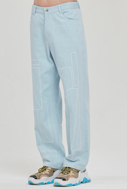 ロマンティッククラウン(ROMANTIC CROWN) SQUARE PATTERN COTTON PANTS_SKY BLUE