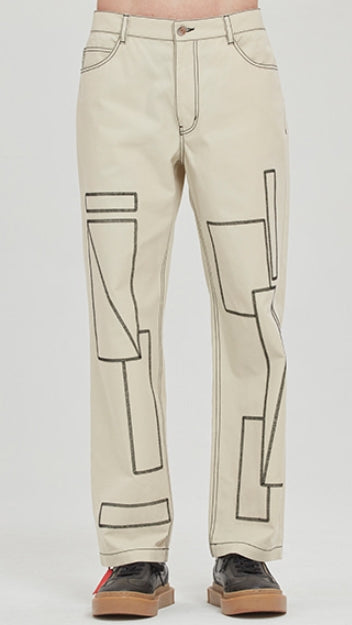 ロマンティッククラウン(ROMANTIC CROWN) SQUARE PATTERN COTTON PANTS_OATMEAL