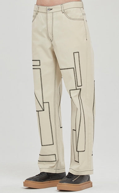 ロマンティッククラウン(ROMANTIC CROWN) SQUARE PATTERN COTTON PANTS_OATMEAL