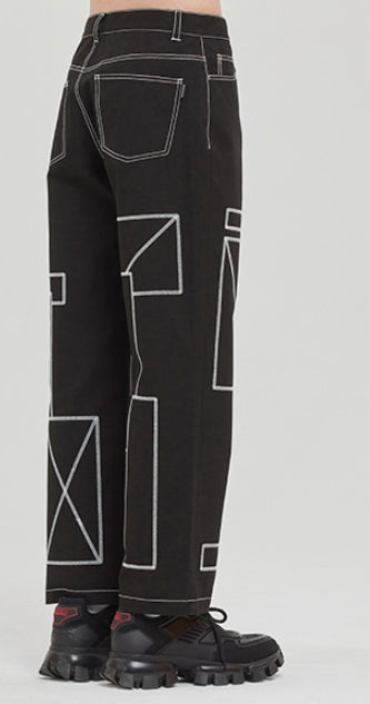 ロマンティッククラウン(ROMANTIC CROWN) SQUARE PATTERN COTTON PANTS_BLACK