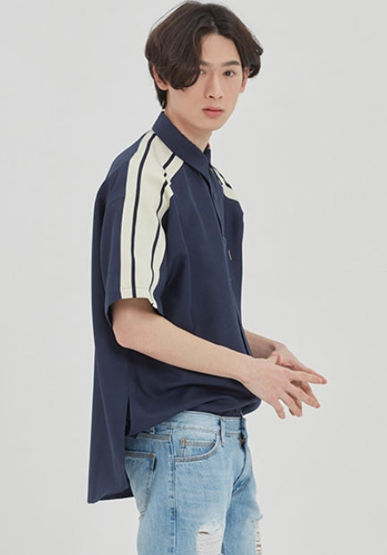 ロマンティッククラウン(ROMANTIC CROWN) SHOULDER LINE HALF SHIRT_NAVY