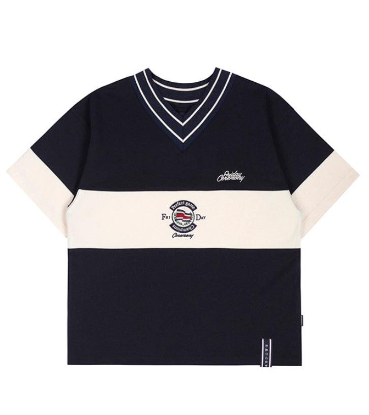ロマンティッククラウン(ROMANTIC CROWN) PERFECT GAME V NECK JERSEY_NAVY