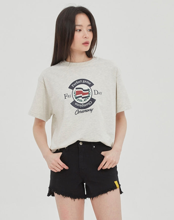 ロマンティッククラウン(ROMANTIC CROWN) PERFECT GAME LOGO TEE_MELANGE IVORY