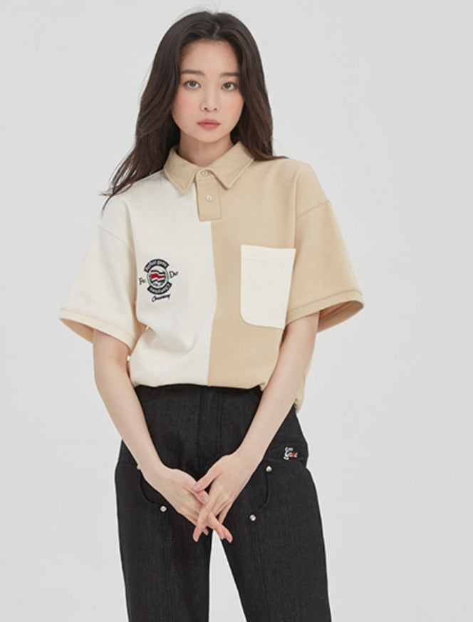 ロマンティッククラウン(ROMANTIC CROWN) PERFECT GAME HALF POLO SHIRT_BEIGE